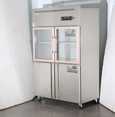 Glass Door Stainless Steel Freezers Double Temperature 220V